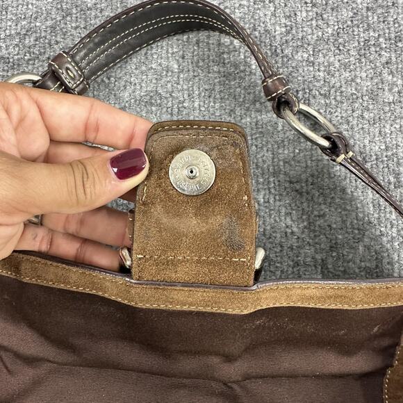 Vintage Coach Soho Shoulder Bag Buckle Flap Brown Monogram Canvas Suede 1463 Y2K - Picture 3 of 5